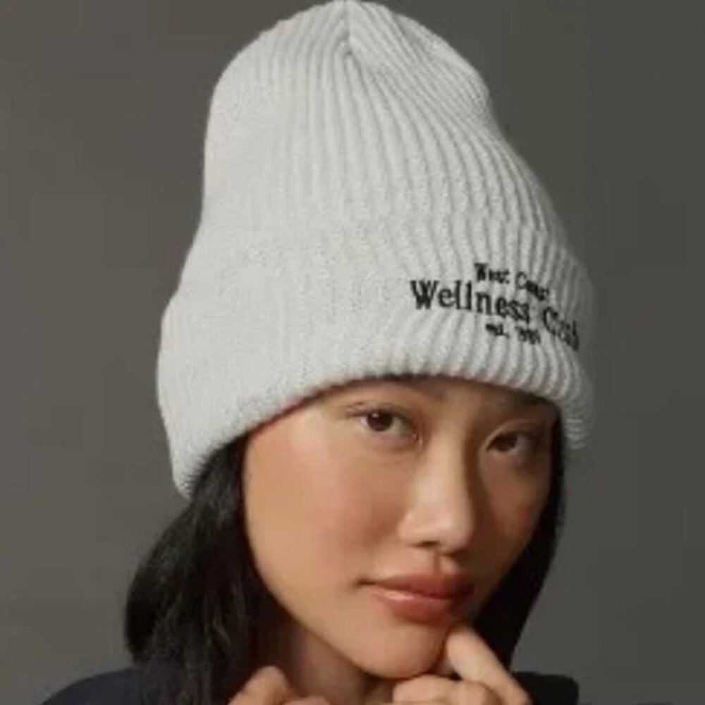 Daily Practice by Anthropologie Sport Club Ribbed Beanie in Light Grey nwt
